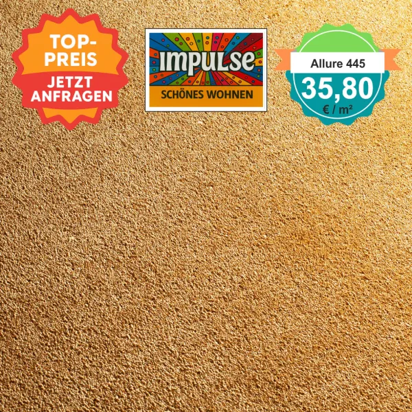 JAB Allure Teppichboden 445 Sonne – strahlender Gelbton mit wohnlicher Wärme und hochwertiger Struktur